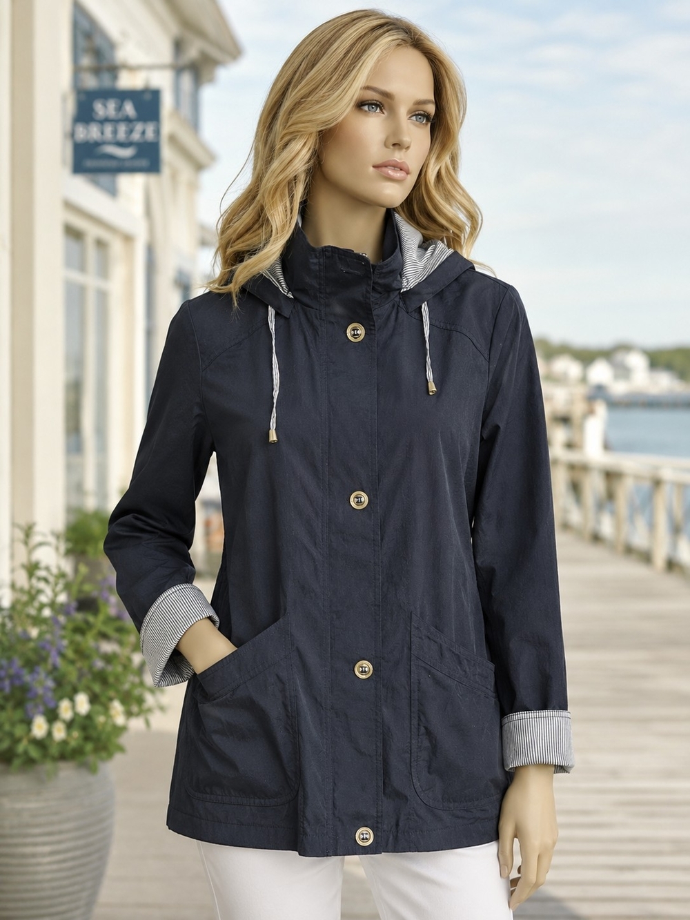 Mackintosh New England Navy Hooded Rain Jacket Medium